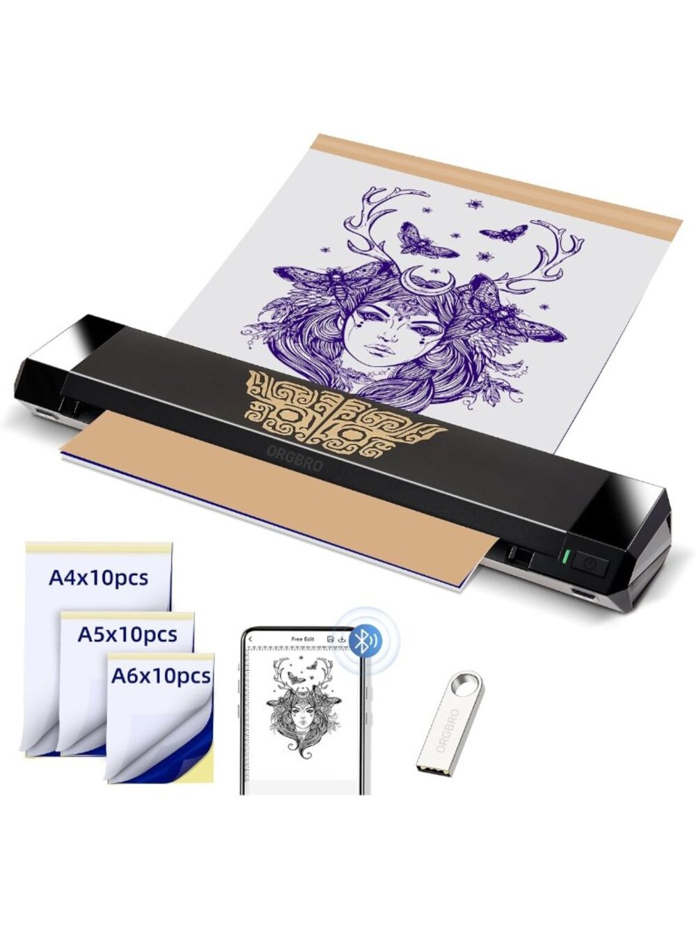 Wireless Tattoo Stencil Printer - 3-in-1 Thermal Transfer Machine with 30 Papers